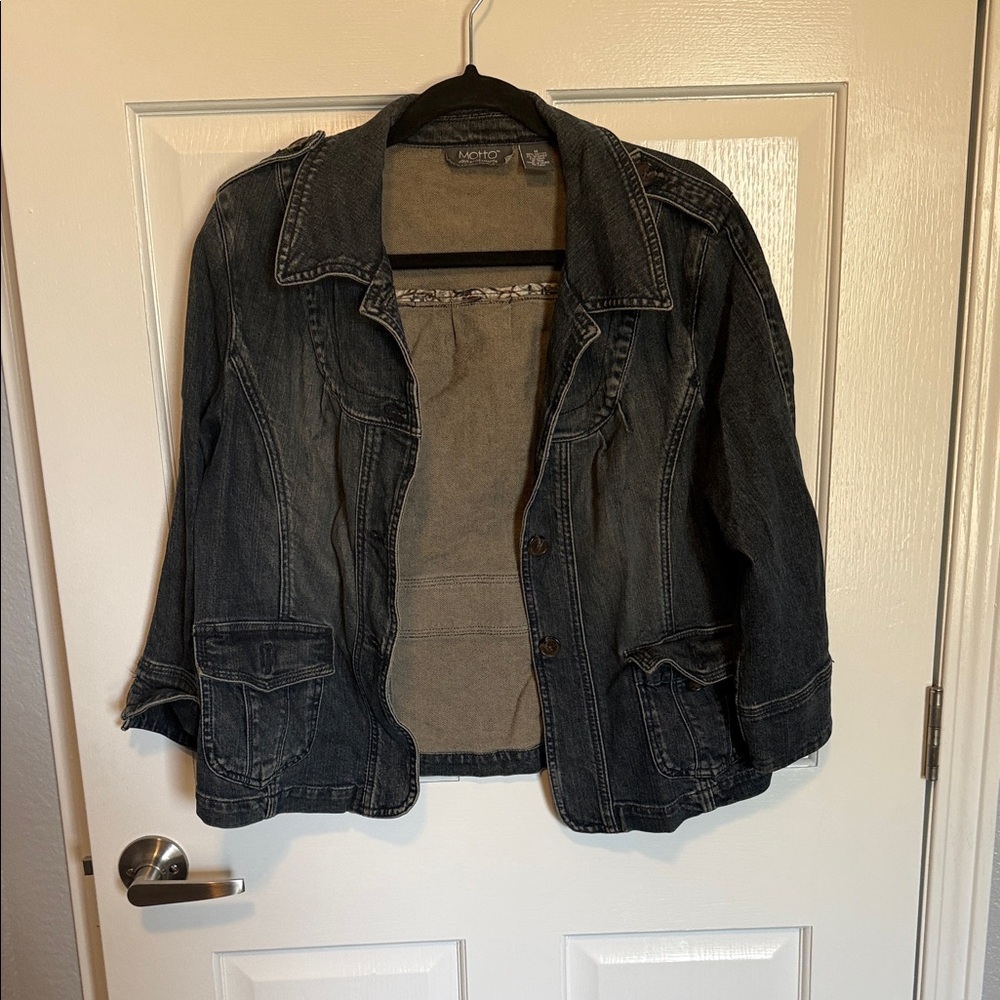 MEXX Women's Black Washed Denim Jacket - Relaxed Collared Jean Jacket